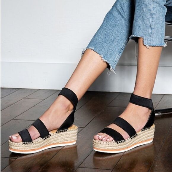 𝅺DOLCE VITA Lury Espadrille Wedge Sandal Black Tan 9 - Picture 1 of 11
